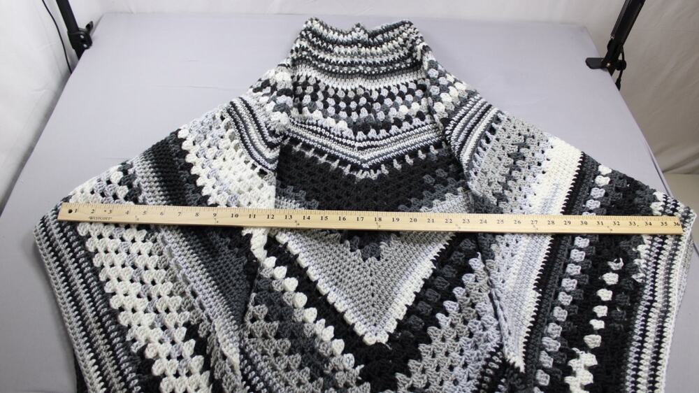 Handmade Womens OS Crochet Knit Turtleneck Cape Black White Gray Boho Pullover